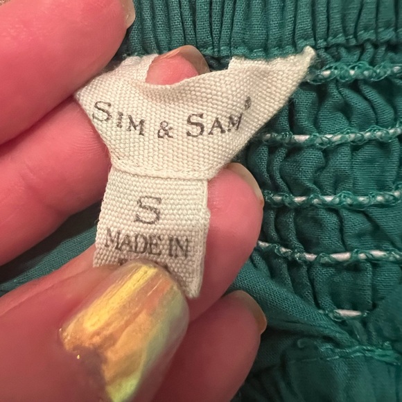 Sim & Sam ruched cropped Teal Puff Sleeve Top, size small, EUC, summer, colorful - Picture 8 of 8